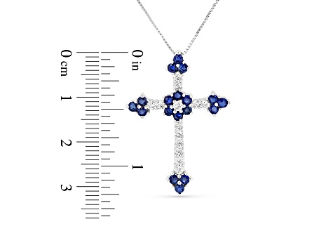 1.10ctw Sapphire and Diamond Cross Pendant in 14k White Gold