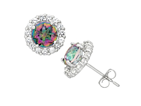 Mystic Fire® Green Topaz 10k White Gold Halo Stud Earrings 2.25ctw