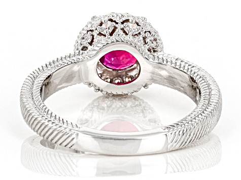 Judith Ripka 1.60ct Lab Red Ruby With 1.65ctw Bella Luce® Rhodium Over Sterling Silver Halo Ring