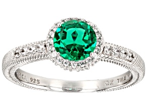 Judith Ripka 1.30ct Emerald Simulant & 1.65ctw Bella Luce® Rhodium Over Sterling Silver Halo Ring
