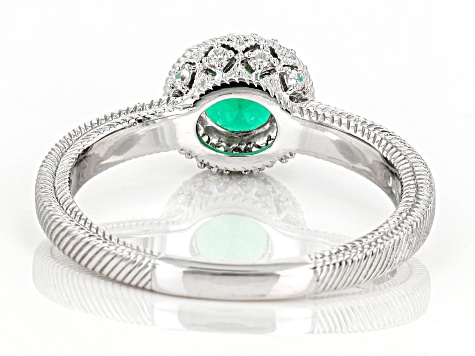 Judith Ripka 1.30ct Emerald Simulant & 1.65ctw Bella Luce® Rhodium Over Sterling Silver Halo Ring