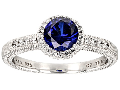 Judith Ripka 1.70ct Lab Sapphire & 1.65ctw Bella Luce® Rhodium Over Sterling Silver Halo Ring