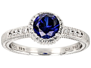 Judith Ripka 1.70ct Lab Sapphire & 1.65ctw Bella Luce® Rhodium Over Sterling Silver Halo Ring