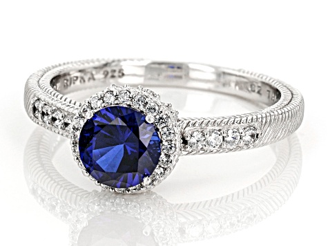 Judith Ripka 1.70ct Lab Sapphire & 1.65ctw Bella Luce® Rhodium Over Sterling Silver Halo Ring
