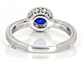 Judith Ripka 1.70ct Lab Sapphire & 1.65ctw Bella Luce® Rhodium Over Sterling Silver Halo Ring