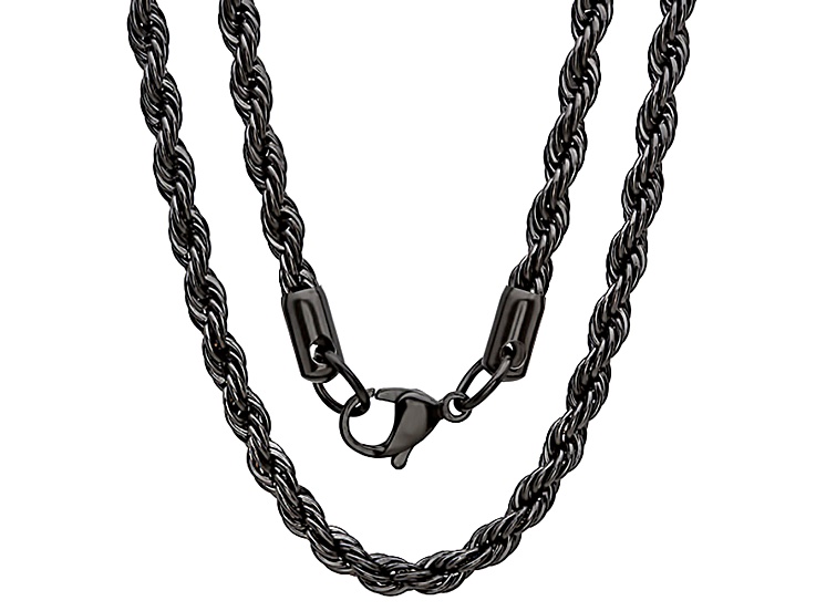 Men's Black Ion-plated Stainless Steel 30 Inch Rope Chain - 11NLVD | JTV