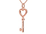 White Cubic Zirconia 14k Rose Gold Key Pendant With Chain 0.20ctw