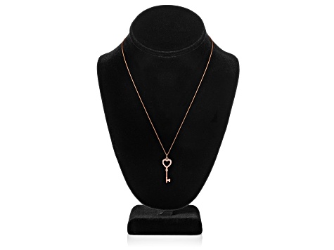 White Cubic Zirconia 14k Rose Gold Key Pendant With Chain 0.20ctw