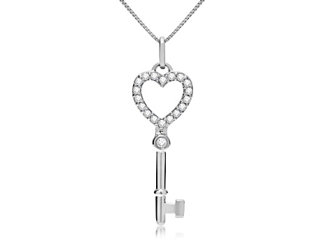 White Cubic Zirconia 14k White Gold Key Pendant With Chain 0.20ctw