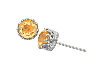 Picture of Yellow Citrine Sterling Silver Stud Earrings 1.30ctw