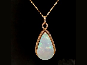 Ethiopian Opal Pear Shape Cabochon and Round Diamond 14K Yellow Gold Pendant with Chain, 17.48ctw