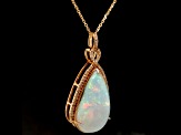 Ethiopian Opal Pear Shape Cabochon and Round Diamond 14K Yellow Gold Pendant with Chain, 17.48ctw