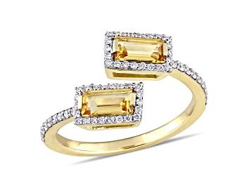 Picture of 0.75ctw Citrine and 0.25ctw Diamond 14k Yellow Gold Bypass Ring