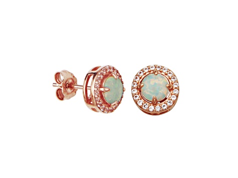 Lab Opal & White Lab Sapphire 14k Rose Gold Over  Silver Earrings/Pendant With Chain Set 1.08ctw