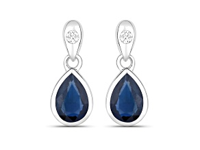 Blue Sapphire and White Diamond 10K White Gold Dangle Teardrop Earrings