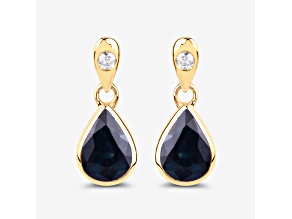 Blue Sapphire and White Diamond 10K Yellow Gold Dangle Teardrop Earrings