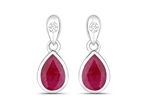 Pink Ruby and White Diamond 10K White Gold Dangle Teardrop Earrings