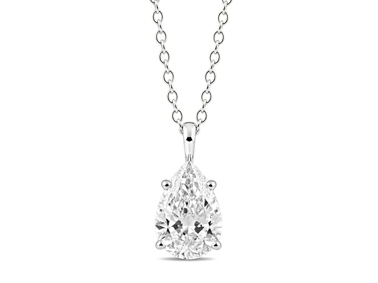 Certified White Lab-Grown Diamond F VS1 10K White Gold Solitaire Pendant With Cable Chain 3.00ct