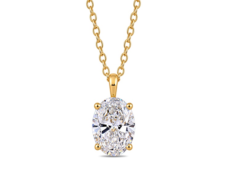 Certified White Lab-Grown Diamond F VS1 10K Yellow Gold Solitaire Pendant With Cable Chain 3.00ct