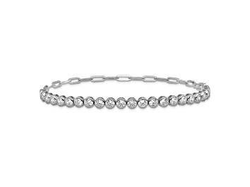 Picture of Rhodium Over Sterling Silver Bezel Set Cubic Zirconia and Paperclip Link Bracelet