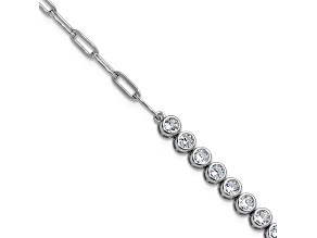 Rhodium Over Sterling Silver Bezel Set Cubic Zirconia and Paperclip Link Bracelet