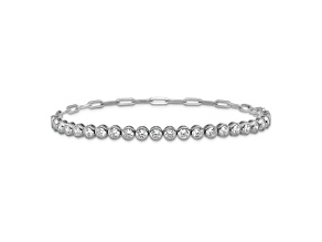Rhodium Over Sterling Silver Bezel Set Cubic Zirconia and Paperclip Link Bracelet