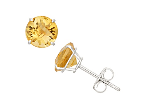 Citrine Round 10K White Gold Stud Earrings, 2.2ctw