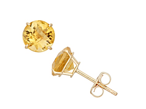 Citrine Round 10K Yellow Gold Stud Earrings, 2.2ctw