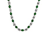 Sterling Silver Oval Green Jadeite and White Zircon Necklace 13.38ctw