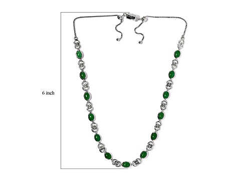 Sterling Silver Oval Green Jadeite and White Zircon Necklace 13.38ctw