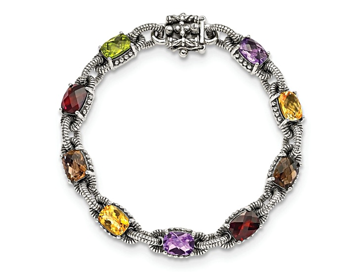 Sterling Silver Oxidized Amethyst/Citrine/Garnet/Peridot/Smoky Quartz Bracelet