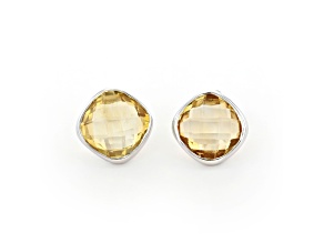 Yellow Cushion Citrine Sterling Silver Earrings 11ctw