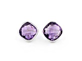 Purple Cushion Amethyst Sterling Silver Earrings 12ctw