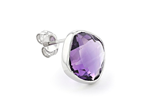 Purple Cushion Amethyst Sterling Silver Earrings 12ctw