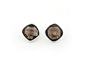 Brown Cushion Smoky Quartz Sterling Silver Earrings 11ctw