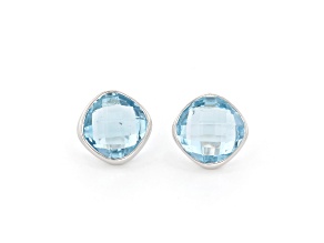 Blue Cushion Topaz Sterling Silver Earrings 12ctw