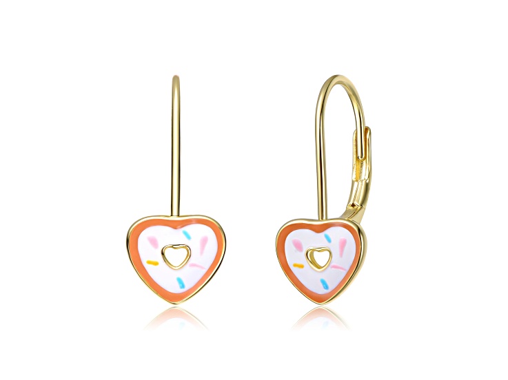 14K Gold Plated over Sterling Silver with Multi Colored Enamel Heart Donut Earrings for Kids