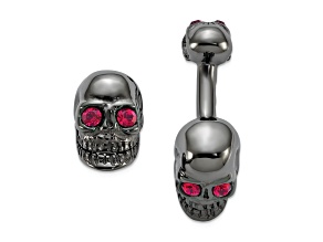 Sterling Silver Ruthenium Plated Crystal Movable Skull Cuff Link