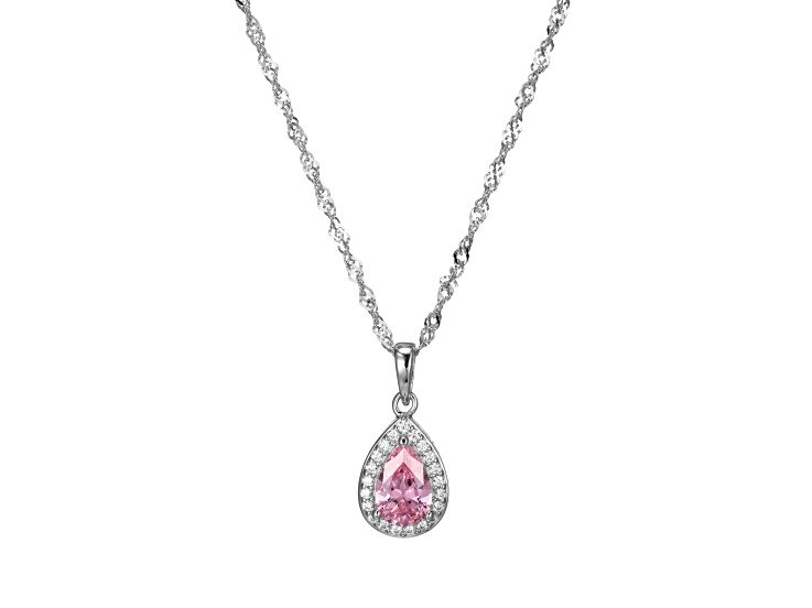 Pink and White Cubic Zirconia Platineve®  Pendant With Chain 2.41ctw