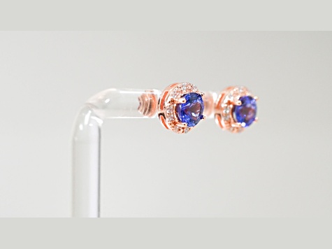 Tanzanite and CZ Round 18K Rose Gold Over Sterling Silver 6MM Stud Earrings, 1.69ctw