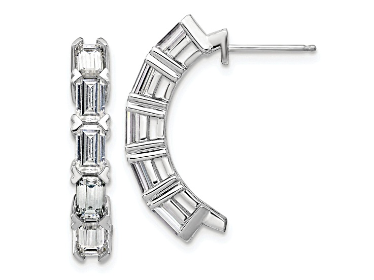 Rhodium Over 14K White Gold Emerald-cut 5 Stone G H I True Light Moissanite Earrings