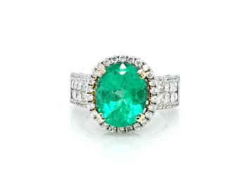 Picture of 4.53 Ctw Colombian Emerald and 1.31 Ctw White Diamond Ring in 14K 2-Tone