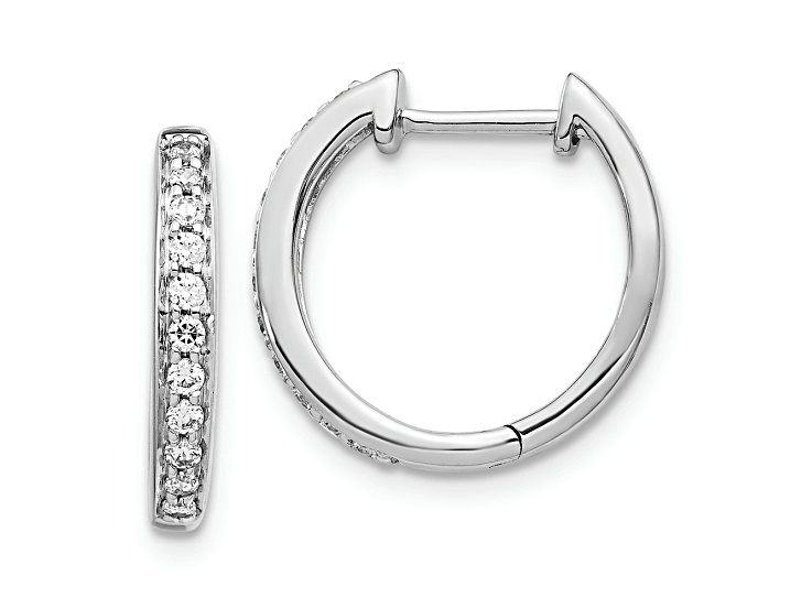 Rhodium Over 10k White Gold 9/16", 0.248ctw Diamond Hinged Hoop Earrings