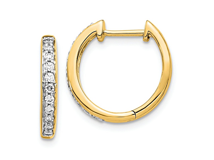 10k Yellow Gold and Rhodium Over 10k Yellow Gold 9/16", 0.248ctw Diamond Hinged Hoop Earrings