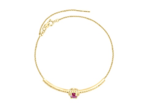 Ruby and White Topaz 14K Yellow Gold Over Sterling Silver Bolo Bracelet