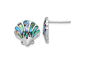 Rhodium Over Sterling Silver Polished Abalone Shell Post Earrings