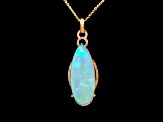 Ethiopian Opal Pear Shape Cabochon and Round Diamond 14K Yellow Gold Pendant with Chain, 15.90ctw