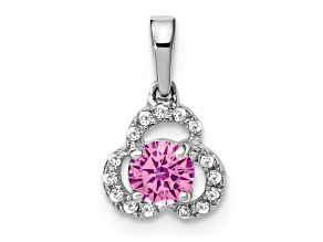 Rhodium Over 10k White Gold 0.38 cttw Lab Created Sapphire October Birthstone and Diamond Pendant