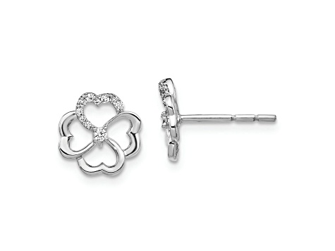 Rhodium Over 14k White Gold 9mm Diamond Fancy Clover Stud Earrings