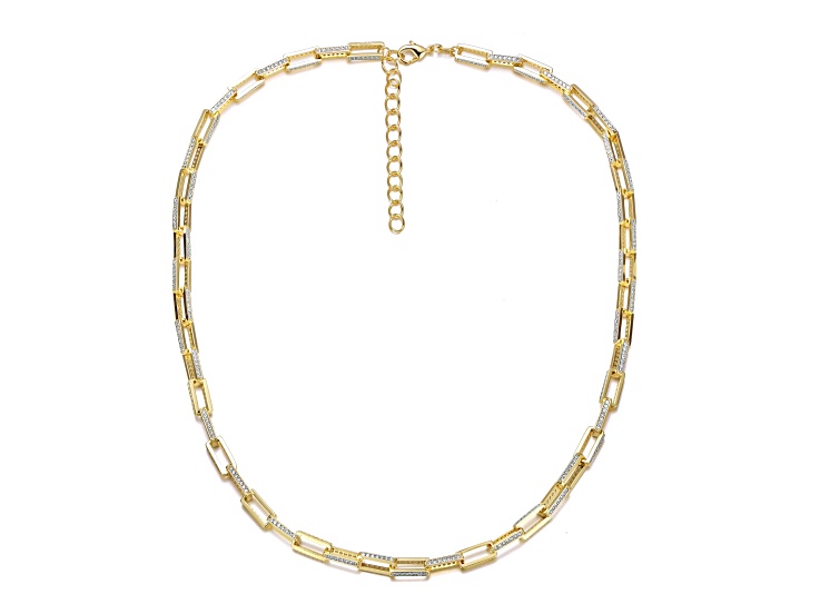 Clear Cubic Zirconia, 14K Gold Plated over Sterling Silver Chain Necklace